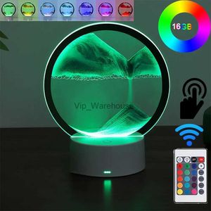 Bordslampor LED RGB Sandscape Lamp 3D Moving Sand Art Frame Night Light med 16 färger 3D Deep Sea Display med avlägset timglasljus Lamp YQ231006