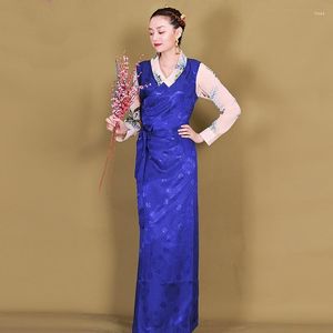 Sukienki zwykłe sukienki tybetańskie styl etniczny Tybet Pamuklu Oriental Mujer Bawełniany szatę z długim rękawem Vintage Femme 5313