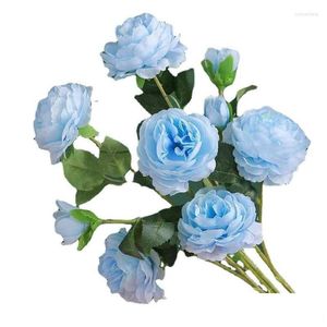 Flores decorativas grinaldas 7 pcs azul artificial peônia rosas festa decoração plantas buquê diy dia dos namorados presente entrega gota hom dhozt