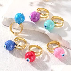 Cluster-Ringe Kupfer überzogenes Goldmetall für Frauen HQ Trendy Charming Treibsand Textur Evil Eye Perlen Drop Lieferung Schmuck Ring Dhq5P