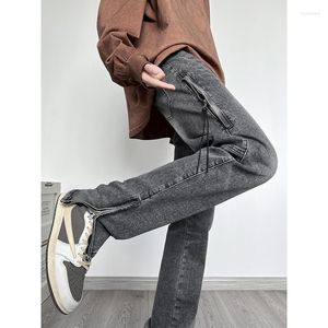 Men's Jeans CUMUKKIYP Loose Straight Leg Vintage Dark Gray Color Zipper High Street Trousers for Autumn/winter