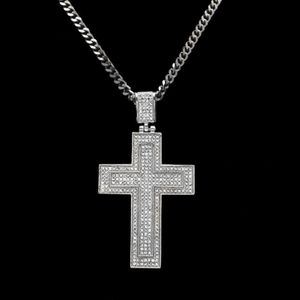 Men Catholic Silver Gold Plated Cross Pendant Necklace Fashion Rock Style Double Crucifix Clear Stone Christian Jewelry For Women 224p