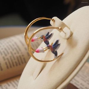 Stud Earrings Cute Enamel Glaze Bird Flower Earring For Women Fashion Jewelry Gift