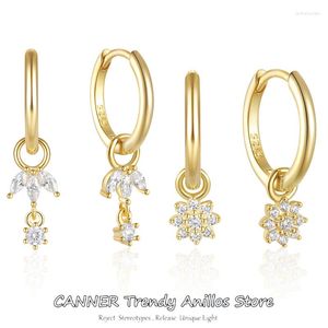 Çember Küpe Canner 925 STERLING Gümüş Marquise Kübik Zirkonya Çiçek Rhinestones Kolye Kıkırdak Piercing Takı