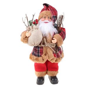 Juldekorationer 30 cm 11.8 '' Tall juldekor Standing Santa Claus Gold Red White Plaid Color Santa Ornament for Family Christmas 231005