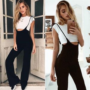 Macacões femininos macacão clubwear moda verão mulheres sexy sem costas espaguete cinta preto perna larga macacão longo p228s