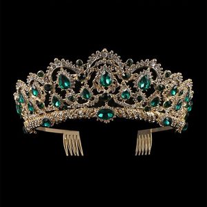 European Drop Green Red Crystal Tiaras Vintage Gold Rhinestone Pageant Crowns With Comb Barock Wedding Hair Accessories202K