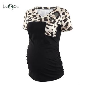 Maternity Tops Tees Women's Casual Maternity Tops Clothes Comfort Short Sleeve V Neck Pink Color block Pregnancy T-Shirt Pocket Mama Pregnant Tee 231006