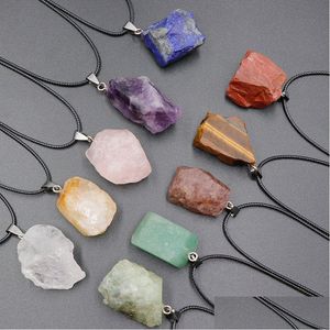 ペンダントネックレスIRREGAR RAUGH AMETHYST STONE STONE FLUORITE石英ネックレスBKドロップ配信ジュエリーペンダントDHXP4