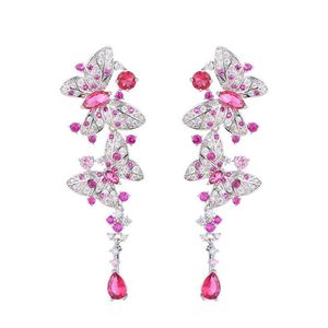 luxury butterfly dangle earring designer for woman S925 silver post party rose AAA zirconia silver white diamond earrings South Am318a