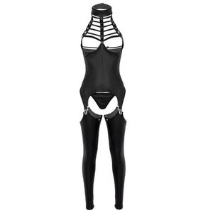 3Pcs Frauen Öffnen Gabelung Dessous Set Neckholder Büste Bh Ouvert Patent Leder Erotische Sexy Anzug Cosplay Body Outfit bhs S247q