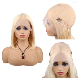 Bob Wig Lace Front Human Hair Peruki Brazylijskie Remy Blondynka 13x4 Pre Plucked 613 Frontal