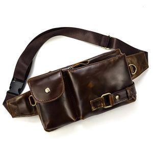 Waist Bags Real Leather Men's Fanny Pack 2Use Sling Chest Bag Unisex Crazy Horse Leather Crossbody Waist Bag For Phone 231006