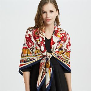 Sciarpe Sciarpa di seta di alta qualità per le donne Stile cinese Stampa zodiacale Pashmina Scialle di grandi dimensioni Bandana quadrata Fazzoletto floreale Beach291r