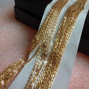 whole 20pcs Gold color Fashion Stainless steel Thin 2mm Strong Oval Link chain necklace 18'' 20''for wome277O