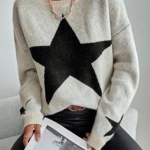 Europejski i amerykański retro jesień i zimowe ramiona wzór gwiazdy stary swobodny sweter gotycki trend pullover top