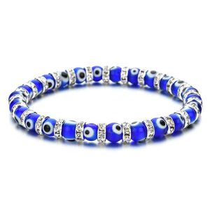 Charm Bracelets Colorf Turkish Blue Evil Eye 6Mm Red Fish Rhinestone Beads Elasticity Bracelet For Men Women Jewelry Drop Del Dhgarden Dh9Bu