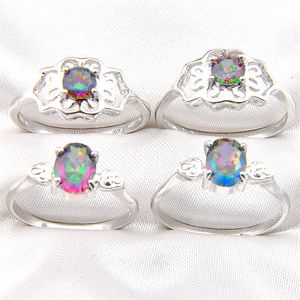 10 Pcs Rainbow Mystic Topaz Gems 925 Sterling Silver Ring For Women's Wedding Engagemet Party Jewelry American Australia Holi2355