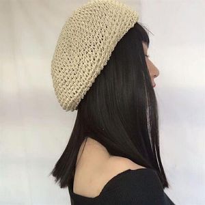 Berets moda designer crochê mulheres papel palha boina primavera verão chapéu gota 2021 ll18059412443