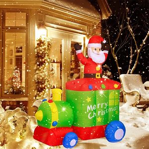 Decorazioni natalizie 180 cm Babbo Natale gonfiabile illuminato di Natale con il treno Giocattolo leggero a LED Decorazione natalizia esterna Cortile Prop Feste Ornamento 231005