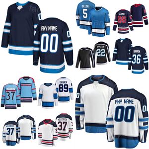 Homens Mulheres Crianças Hóquei 88 Nate Schmidt Jersey 22 Mason Appleton 89 Sam Gagner 39 Colby Barlow 37 Connor Hellebuyck 5 Brenden Dillon 36 Morgan Barron Marinha Preto Branco