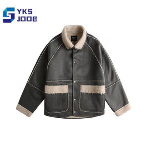 Męskie Parkas Vintage Suede jagnięce płaszcz wełniany płaszcz Męs