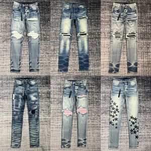 Amirs Jeans para Mens Designer Calças Moda Casual Hip Hop Streetwear Stretch Slim Fit Homens Rasgado Pant AM Amirly Versátil Calças Bonitos Designers Jeans