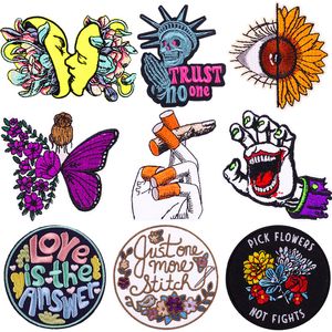 Iron on Patches Trust no one Praying Skull Embroidered Patch Applique For Halloween DIY Clothing Jacket Jean Backpacks Decorations