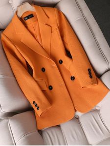 女性のスーツブレイザーズ女性フォーマルブレザーレディース女性オレンジブラックグリーン格子縞の長袖ワークワークウェアジャケットコート231005