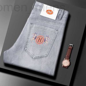 Jeans masculinos designer H marca de moda jeans de alta qualidade, impressão em cores casuais masculinas, ajuste fino, versão coreana calças compridas elásticas, verão fino S5BY