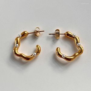 Hoop Earrings Irregular Pearl C Stainless Steel For Women Minimalist Elegant Dainty Jewelry Cute Waterproof