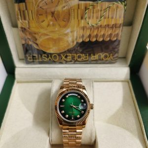 Original box certificate 8k Gold President Male Watches Day Date Green dial Watch Men Stainless Bezel Automatic WristWatch 41mm