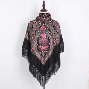 Scarves Scarf Russian Shawl Women's Head Wrap Hijab Babushka Ukrainian Scarves Square Blankets Tassel Retro Handkerchief Foul236q