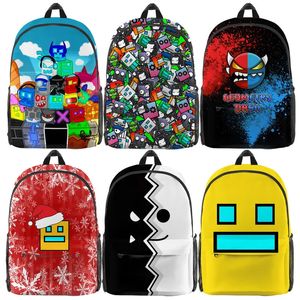 School Bags Backpacks Angry Geometry Dash 3D Print Backpacks Students Cartoon Anime School Bags Boys Girls Kids Bookbags Child Gift Unisex Bagpack 231006