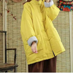 Kvinnors jackor högkvalitativa bomullskläder för kvinnor 2023 Autumn Winter Thicked Chinese Ethnic Style Jacke Warmth Quiltad Coat Z3250