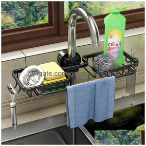 Storage Holders Racks Kitchen Sink Drain Rack Sponge Faucet Holder Space Aluminum Soap Drainer Shelf Basket Organizer Bathroom Acc Dhdey