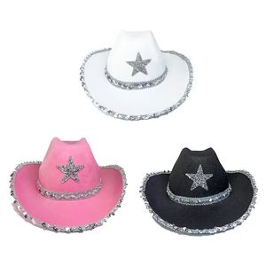 Ampla borda chapéus balde chapéus pentagrama cowboy chapéu estrela lantejoulas festa de aniversário chapéus cowgirl chapéus feminino desempenho chapéu para adultos festa chapéus cosplay 231006