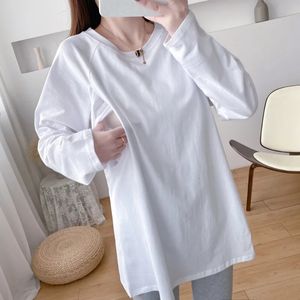 Maternity Tops Tees Spring Top Pure Cotton Long Sleeve For Pregnant Women White T-shirt For Nursing Mother Clothes Breastfeeding Clothes Top 9123 231006