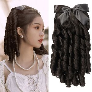 Synthetic Wigs AS Synthetic Retro Ponytail with Comb Europen Princess Curly Puff Ponytail Clip in Hair Tail Natural False Hair 231006