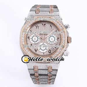 Nuovo orologio da uomo completamente ghiacciato Vs pavé di diamanti bicolore in oro rosa numeri arabi marcatori quadrante VK cronografo al quarzo orologi Bling J275U