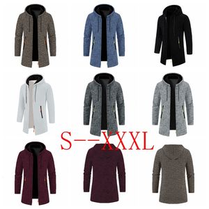 Men Hooded Sweaters Warm Jacket Coats Oversize Sweatshirts Zipper Winter Solid Color Top Plush and Stand Collar Jacket Half High Neck Knitted Cardigan Sweater