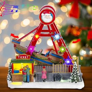 Juldekorationer Christmas Village Collection Carnival Ride Santa Ship Animerad Swing Boat med ljus och musiksäsong Dekorationer Tillbehör 231005