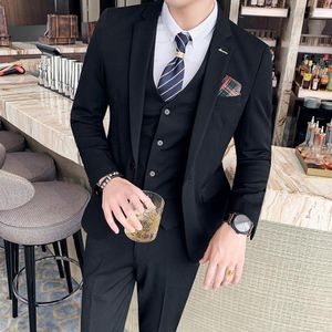 Herrspårssuits S-7XL (Jacka Vest Pants) Fashion Boutique Lattice Formell Business Mens Suit 3st Set Goom Wedding Dress Plaid Show Stage