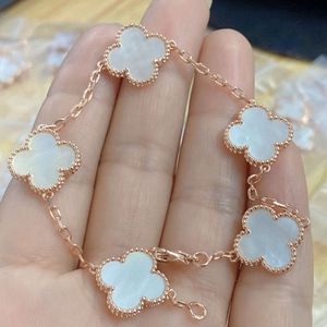 bangle vanly Cl-Ar bracelet High Edition Four Leaf Grass Five Flower Bracelet with Light Luxury and Small Design Rose Gold Inlaid White Fritillaria Red Agate Jade C