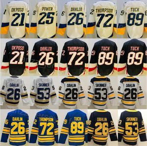 Reverse Retro Hockey 25 Owen Power Jersey Man 72 Tage Thompson 89 Alex Tuch 26 Rasmus Dahlin 53 Jeff Skinner 21 Kyle Okposo Sticked Winter Classic 50. Jubiläum