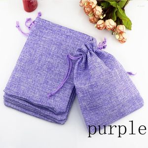 Gift Wrap 100pcs/lot Pretty Purple Color Linen Fabric Jute Drawstring Bags Earrings Brooch Jewelry Wedding Package Pouches 7 9cm