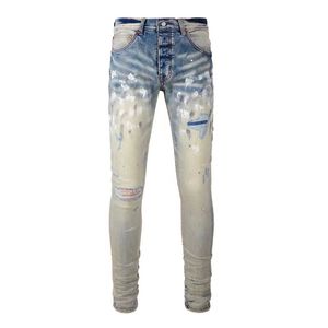 Herren-Jeans, Designer-Jeans, lila Jeans, Röhrenjeans, zerrissene Biker-Jeans, schmal, gerade, Röhrenhose, Designer-Stack-Jeans, modische Jeans, Herren-Trendmarke, Vintage-Hose, Größe 30–40