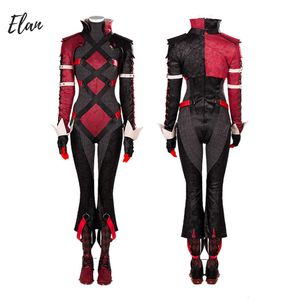 Kırmızı ve siyah harley cosplay kostümleri yetişkin kadın cosplay tulum quinn cosplay kostüm bodysuit ve ceket aksesuarları outfitcosplay