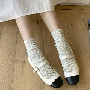 Women Socks Summer Thin Hollow Out Breathable JK Girls Loose Long Korean Fashion Solid Color Mesh Fishnet Lace