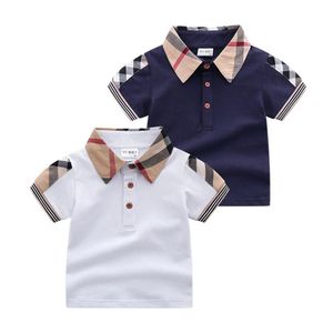 Bebê meninos turn-down colarinho camisetas verão crianças manga curta xadrez camiseta estilo cavalheiro crianças algodão casual topos t menino sh239n